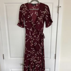 Lulus Burgundy Floral Print Wrap Maxi Dress